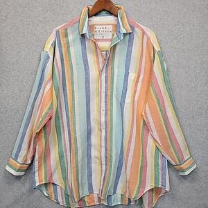 Frank & Eileen Mackenzie Shirt Size OS Oversized Womens 100% Linen Button Multi